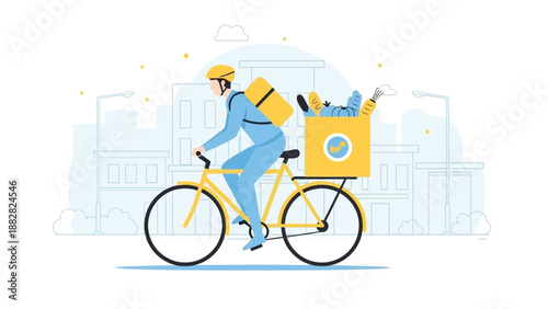 Cyclist Delivering Fresh Groceries By Bicycle Through The Urban Landscape