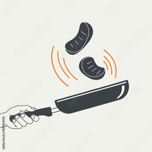 Culinary Artistry: Frying Pan Illustration Depicting Food Preparation And Cooking Techniques