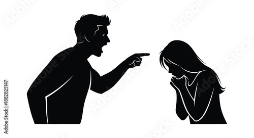 a striking illustration depicts a man gesturing emphatically while a woman appears distressed presented as a dramatic silhouette high quality professional