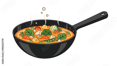 Vibrant vegetable medley simmering in a dark culinary pan a wholesome and nutritious meal preparation illustration