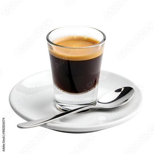 Espresso Coffee in Glass Cup.