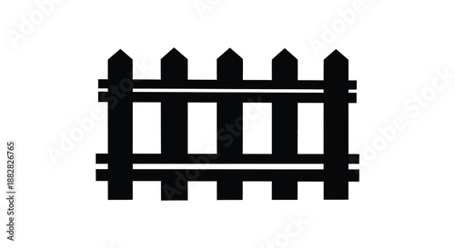 a stark black and white illustration depicts a traditional wooden picket fence simple design minimal background clean lines silhouette high quality