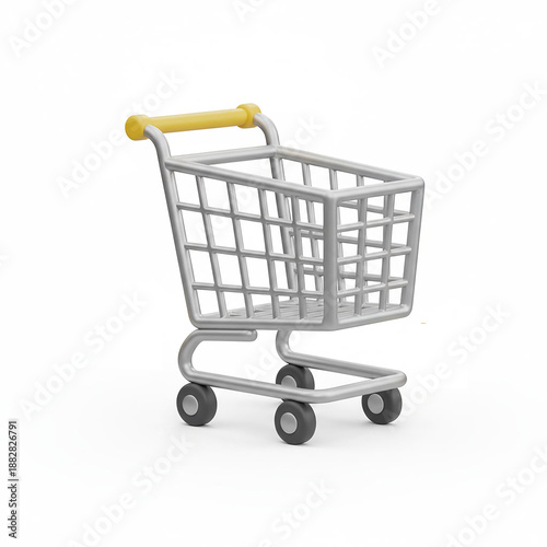 3D Empty Shopping Cart Icon on a White Background