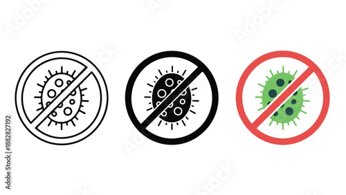 Prohibited germs and bacteria. Flat Design Icon. Vector icon set. Modern style icon. Glyph and solid icon set. Icon vector. line icon set. Clipart