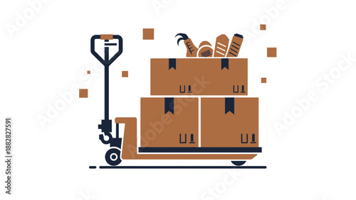 Delivery Cart Carrying Boxes With Food Items, Conveying Freshness and Efficiency