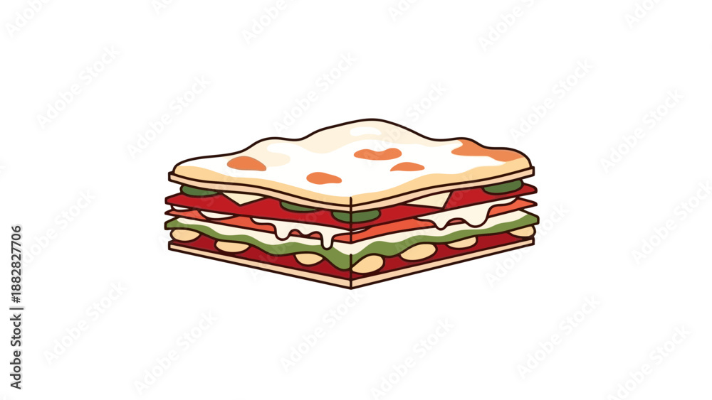 Fototapeta premium Delicious Layered Lasagna Illustration On White Background For Food Related Projects