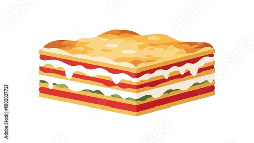 Delicious Layered Food Illustration: Italian Lasagna in a Simple, Flat Vector Style
