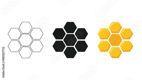 Honeycomb designs in monochrome and yellow. Flat Design Icon. Vector icon set. Modern style icon. Glyph and solid icon set. Icon vector. line icon set. Clipart