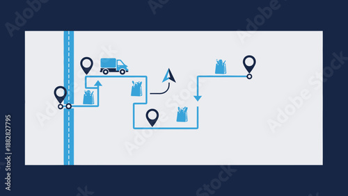 Delivery Route Illustration Depicting Order Fulfilment and Precise Goods Distribution Flow