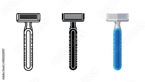 Three razors in different colors. Flat Design Icon. Vector icon set. Modern style icon. Glyph and solid icon set. Icon vector. line icon set. Clipart