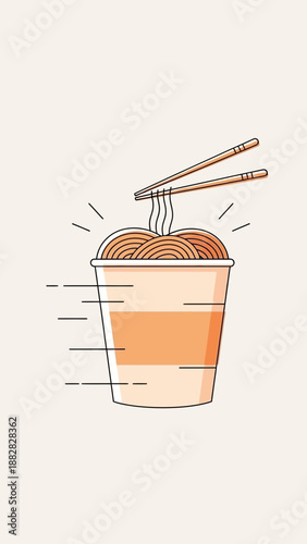 Delightful Cup Noodles Illustration With Chopsticks, Ready To Savor Every Delicious Bite