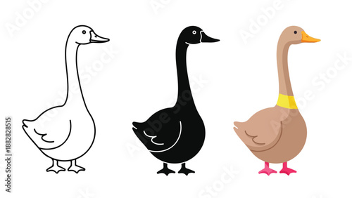 Three different ducks. Flat Design Icon. Vector icon set. Modern style icon. Glyph and solid icon set. Icon vector. line icon set. Clipart