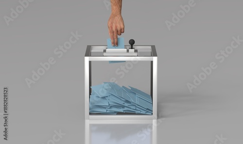 Fotografía une main met un bulletin de vote dans une urne - rendu 3D