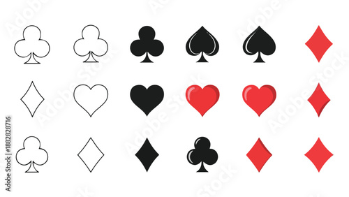 Set of playing card suits. Flat Design Icon. Vector icon set. Modern style icon. Glyph and solid icon set. Icon vector. line icon set. Clipart