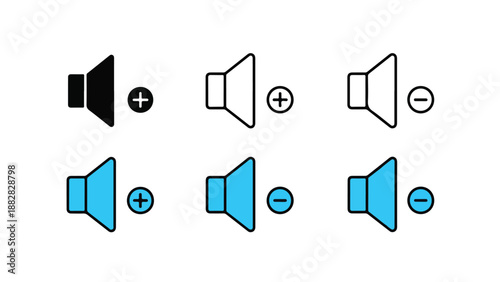 Audio volume control icons. Flat Design Icon. Vector icon set. Modern style icon. Glyph and solid icon set. Icon vector. line icon set. Clipart