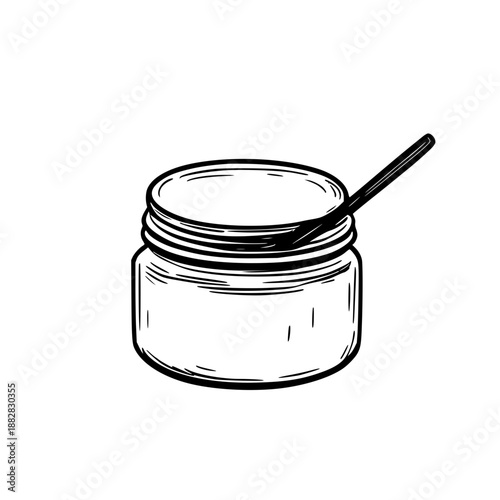 Black line art illustration of a ceramic honey jar lid lifter displayed against a crisp white background, perfect for kitchen décor or food branding