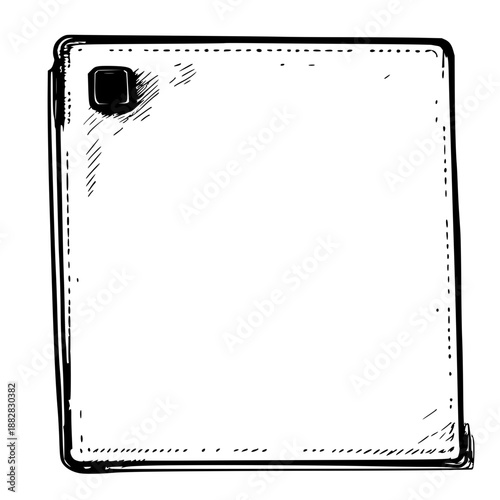 Black leather passport corner stiffener illustration, detailed line art design of a travel accessory on white background high quality illustration