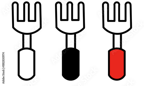 fork set icon in white black and red on white background