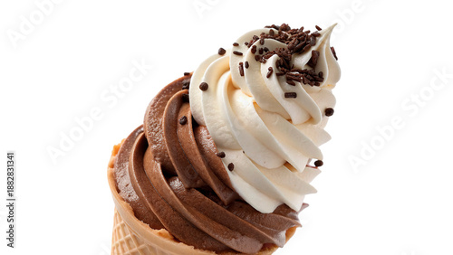 Quadro em tela Soft serve ice cream cone with chocolate and vanilla swirl topped with sprinkles