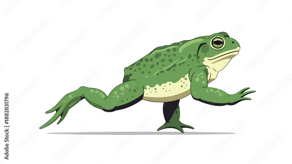 Fototapeta premium Vibrant green amphibian in a dynamic pose on a clean white background, showcasing detailed texture and lively movement