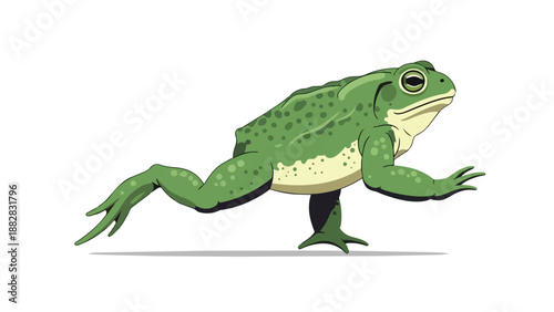 Vibrant green amphibian in a dynamic pose on a clean white background, showcasing detailed texture and lively movement
