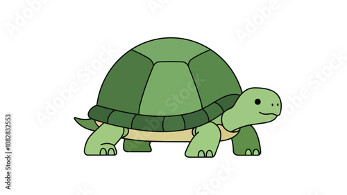 Illustrative depiction of a charming green tortoise on a pristine white background artwork