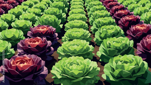 Geometric low poly succulent garden with vibrant green and purple shades