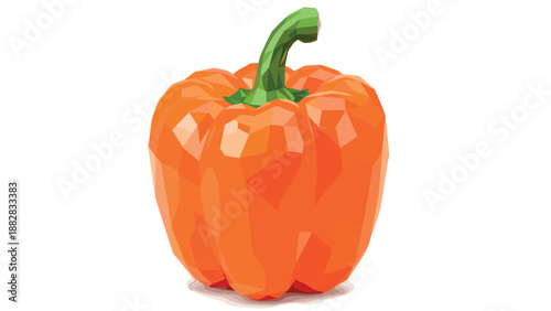 Geometric low poly orange bell pepper on white background