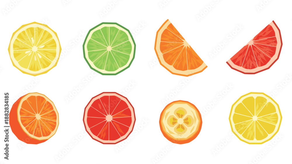 Obraz premium Geometric citrus fruit slices: vibrant low poly art collection