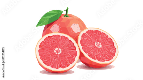 Low poly grapefruit art with geometric fresh cut citrus design