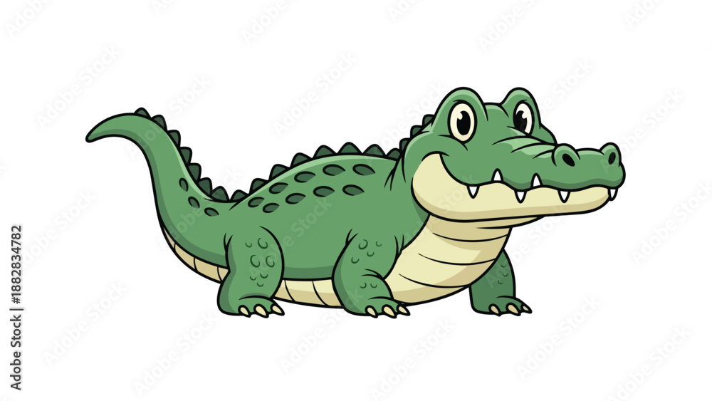 Obraz premium Charming smiling green alligator cartoon illustration for children's books and educational materials showcasing a delightful friendly reptile