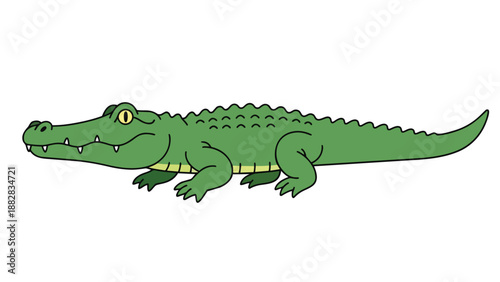 A charmingly depicted cartoon alligator illustration, showcasing its distinct green scales and friendly demeanor, perfect for children's educational