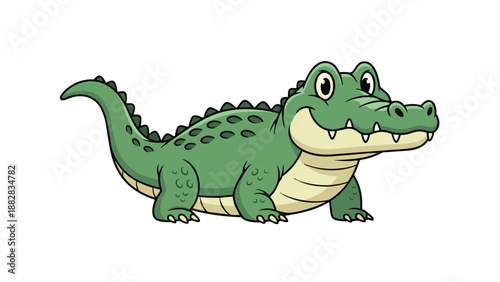 Charming smiling green alligator cartoon illustration for children's books and educational materials showcasing a delightful friendly reptile