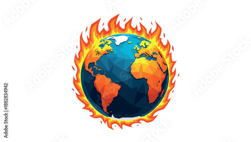 Polygonal earth on fire: climate change in 3d art