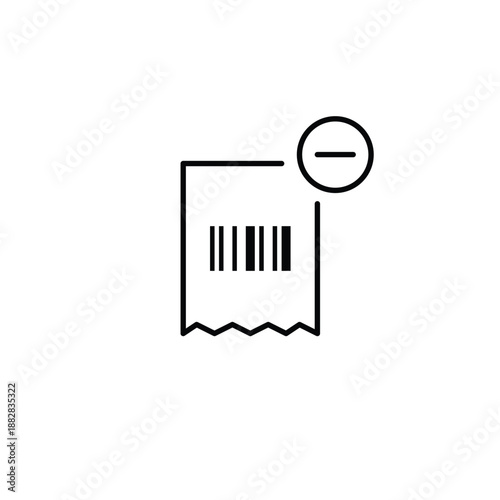 Bar code receipt and minus. Payment cancelled, invoice unavailable. Pixel perfect, editable stroke vector icon
