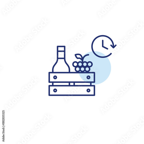Salmon steak and clock. Food and groceries freshness timing. Pixel perfect, editable stroke vector icon