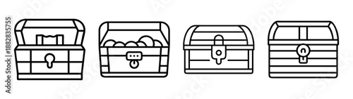 Treasure chest line icons set for gaming, finance, and adventure concepts