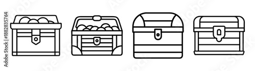 Set of treasure chests icons line art vector illustration design