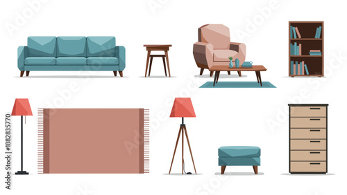 Modern scandinavian living room furniture set in geometric design