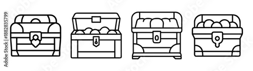 Vector linear icons depicting open and closed treasure chests