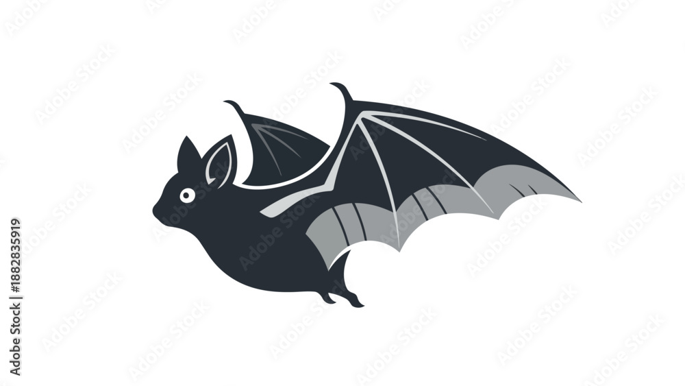 Fototapeta premium Stylized Dark Flying Bat Illustration on White Background a Nocturnal Mammal Icon Design for Various Projects and Themes a simple graphic of nature