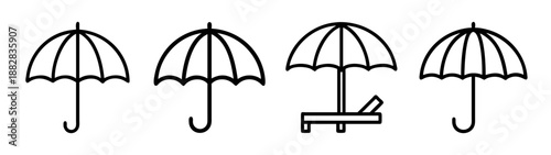 Umbrella icons set with sunshade and weather protection symbols