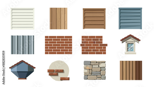 Variety of building material textures and finishes: wood, brick, and stone designs