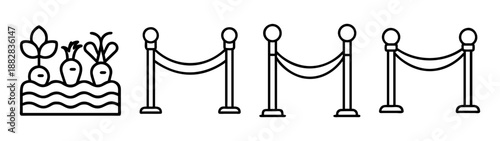 Outline icons: garden bed with plants and event queue barriers