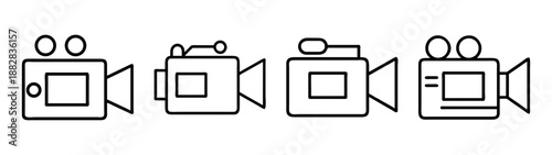 Video camera icons set. modern line art film recorder symbols