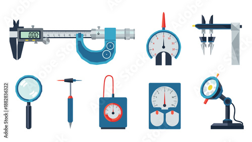 Precision measuring tools collection in modern flat design