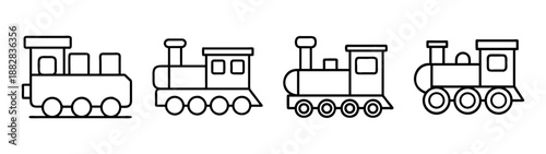 Outline train icons set: various simple locomotive illustrations
