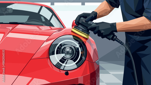 Detailed car polishing by professional in garage setting for high gloss finish