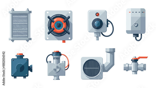 Industrial equipment icons set with modern flat design for engineering and manufacturing
