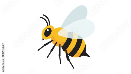 Vibrant cartoon honeybee with distinct yellow and black stripes in gentle flight symbolizing nature's busy work and essential ecological pollination